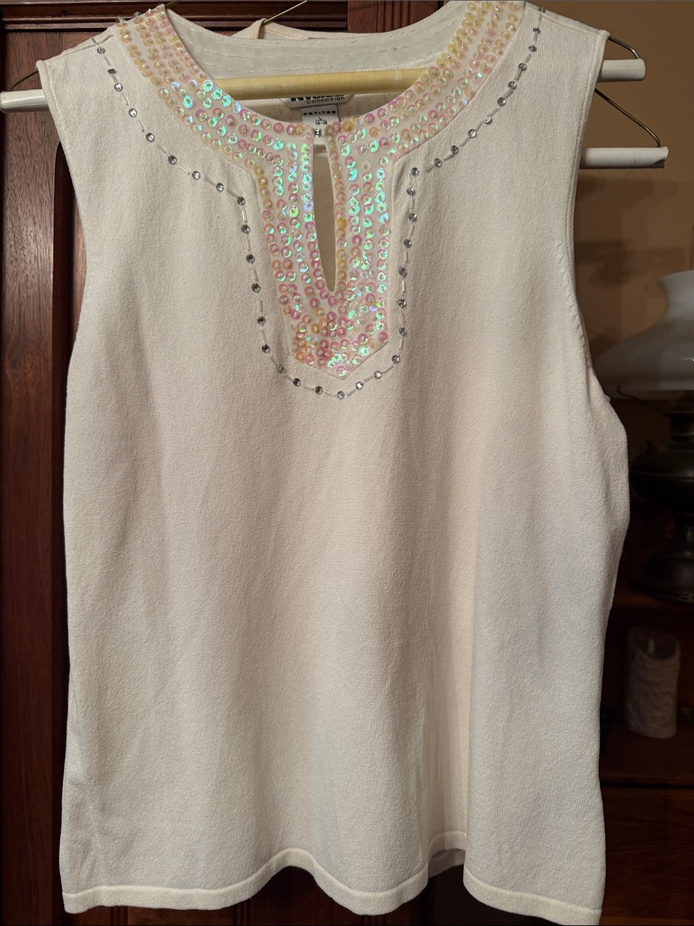 Dana Buchman Ivory Sleeveless Camisole with Iridescent Sequin Yoke